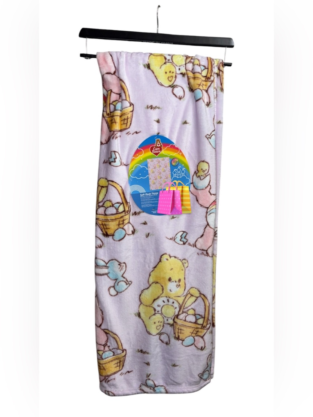 Care Bears Pastel Lavender Plush Kids Throw with Basket & Bear Print